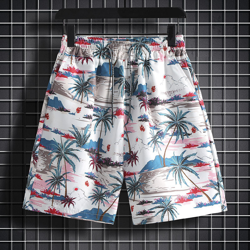 Retro Floral Shorts for Men and Women, Summer Thai-Style Loose Beach Shorts, Quick-Dry Hawaiian Beach Vacation Seaside Knee-Length Shorts