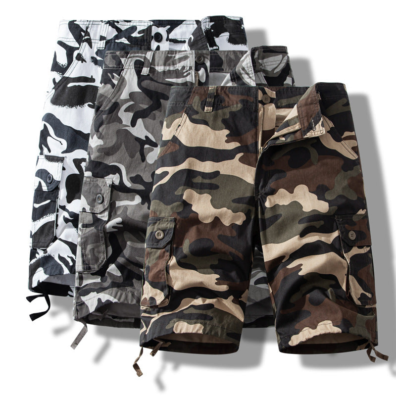Camouflage workwear shorts men's summer straight loose cotton casual shorts boys plus size outer wear Middle pants