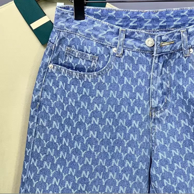 Men's Denim Shorts 2025 New Summer Thin Slim Fit American Style Five-Point Shorts Trendy Printed Pants