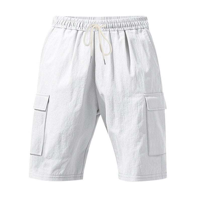 Cross-Border European and American Men's Beach Skin-Friendly Breathable Linen Loose Workwear Multi-Pocket Squat Jogging Casual Shorts for Men