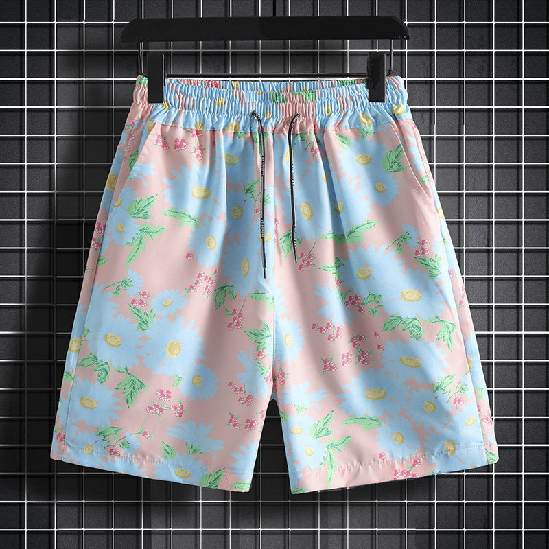 Hawaiian casual shorts men's Hong Kong style loose Hainan Island flower shorts beach vacation trendy shorts one-piece delivery