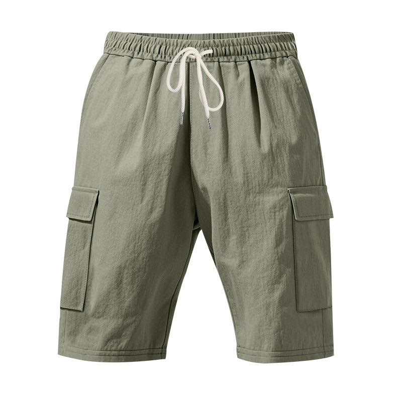 Cross-Border European and American Men's Beach Skin-Friendly Breathable Linen Loose Workwear Multi-Pocket Squat Jogging Casual Shorts for Men