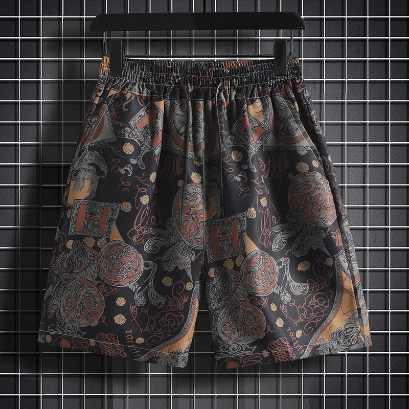 Shorts men's fashionable ins summer Korean style fashionable Hawaiian casual sports beach shorts plus size loose cropped pants