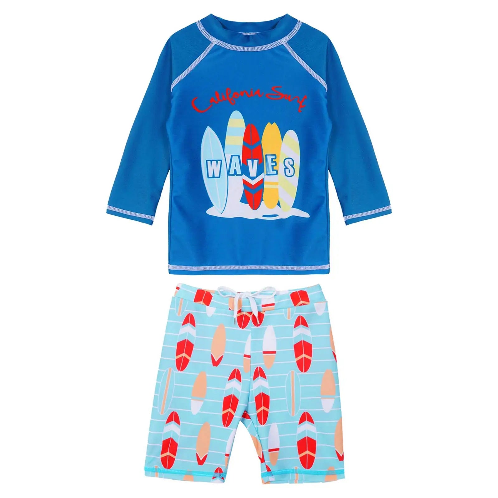 Boys 2 Piece Rash Guard Swim Set with Shorts for Summer