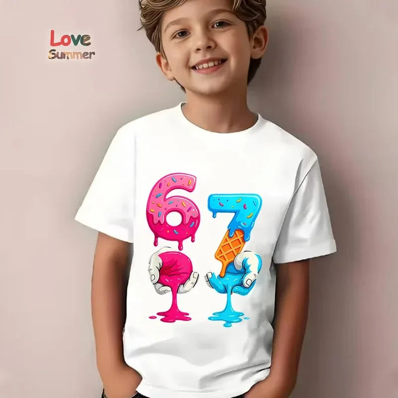 Boys Casual Cotton T-Shirt 67 Number Print for Ages 4-6