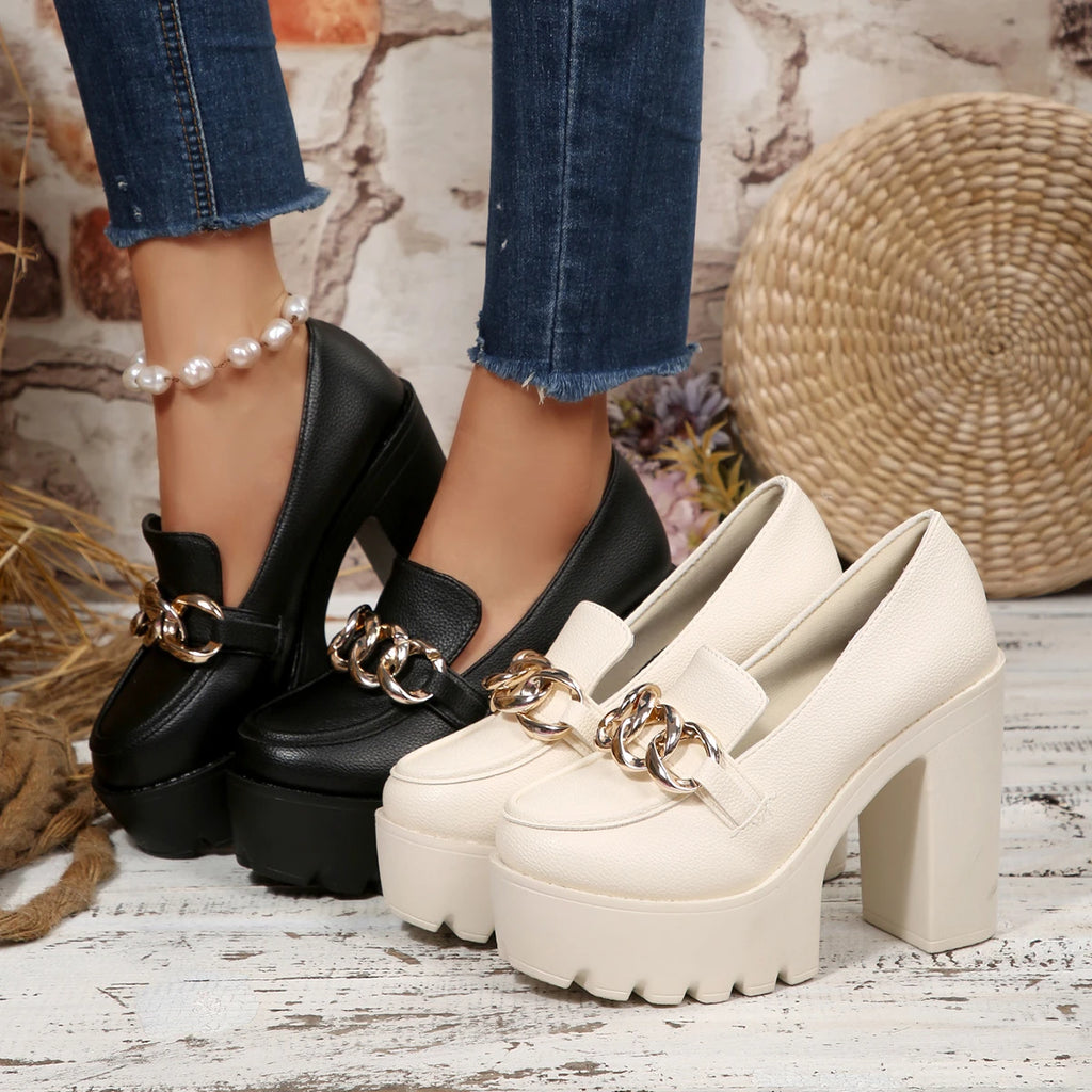 Stylish Chunky High Heel Platform Pumps for Women