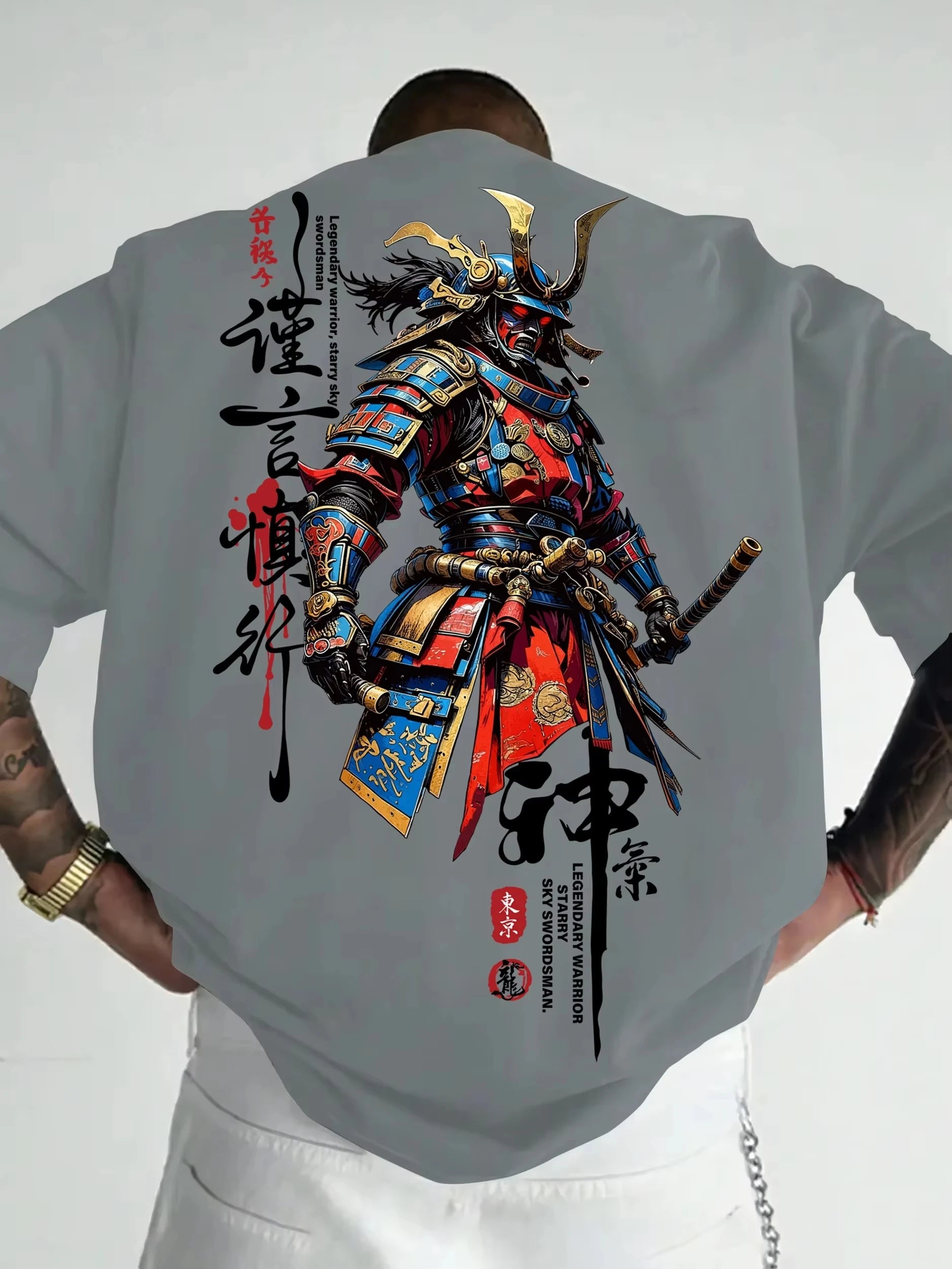 Men's Casual 3D Samurai Graphic T-Shirt for Summer Wear