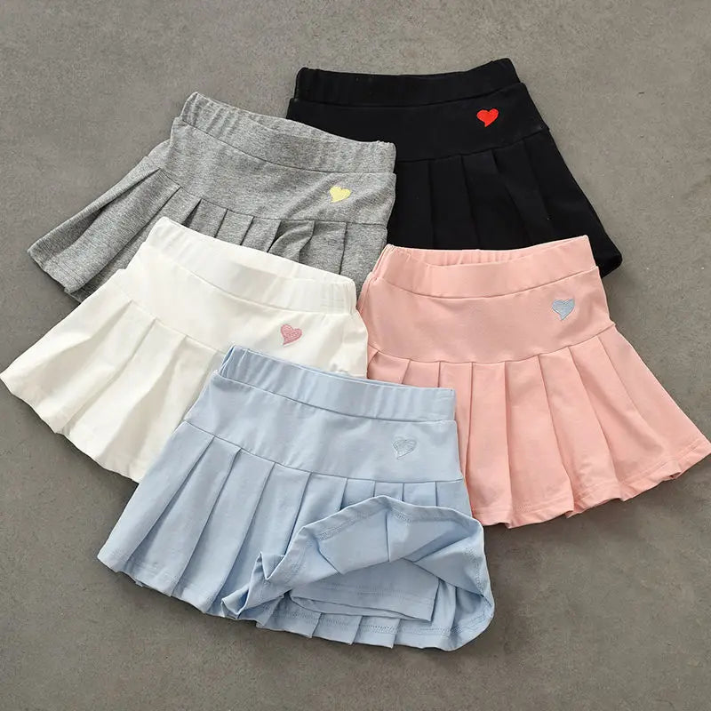 Cute Girls Pleated Skirt with Heart Print for Ages 7-13
