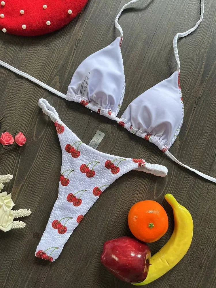 2024 Brazilian Bikini Women Suit with Cherry Print Design