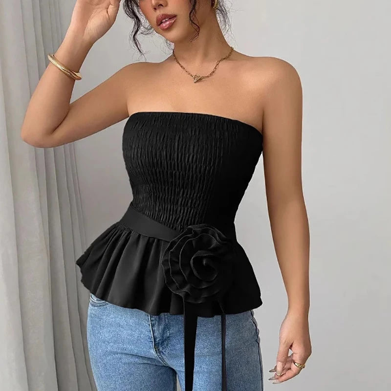 Elegant Strapless Tops Female Sexy Shirt Women Fashion Sleeveless T-Shirts Lady Knitted Tank Tops Women Tube Tops Vest