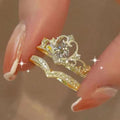 Fairy Sparkling Crown Rings Set for Women in Silvery Glass