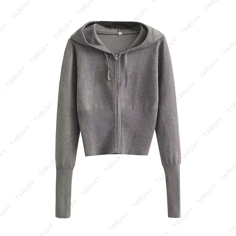TARUXY Women Zipper Hoodie Set with Flare Pants for Casual Wear