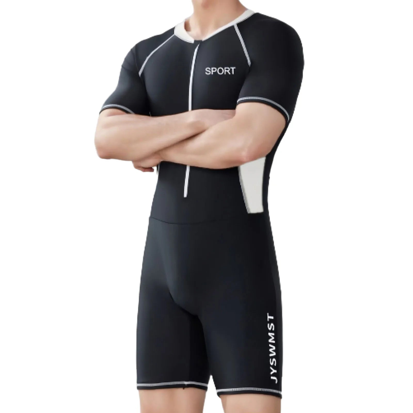 Mens One-Piece Swim Leotard with Front Zipper for Beachwear