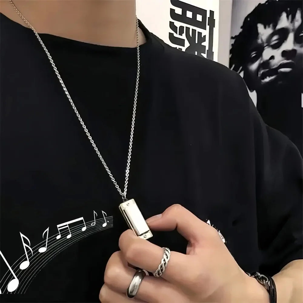 Mini Harmonica Necklace For Men Women Creative Musical Pendant Can Blow Sound Fashion Niche Design Jewelry