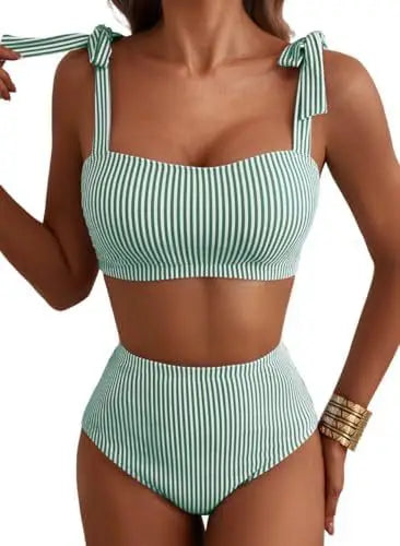 Striped High Waisted Bikini Set for Women by MALEY LifeStyle