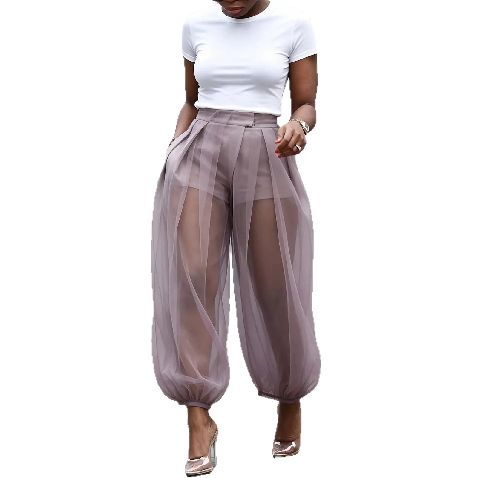 Chiffon High Waist Ankle-Length Pants for Women