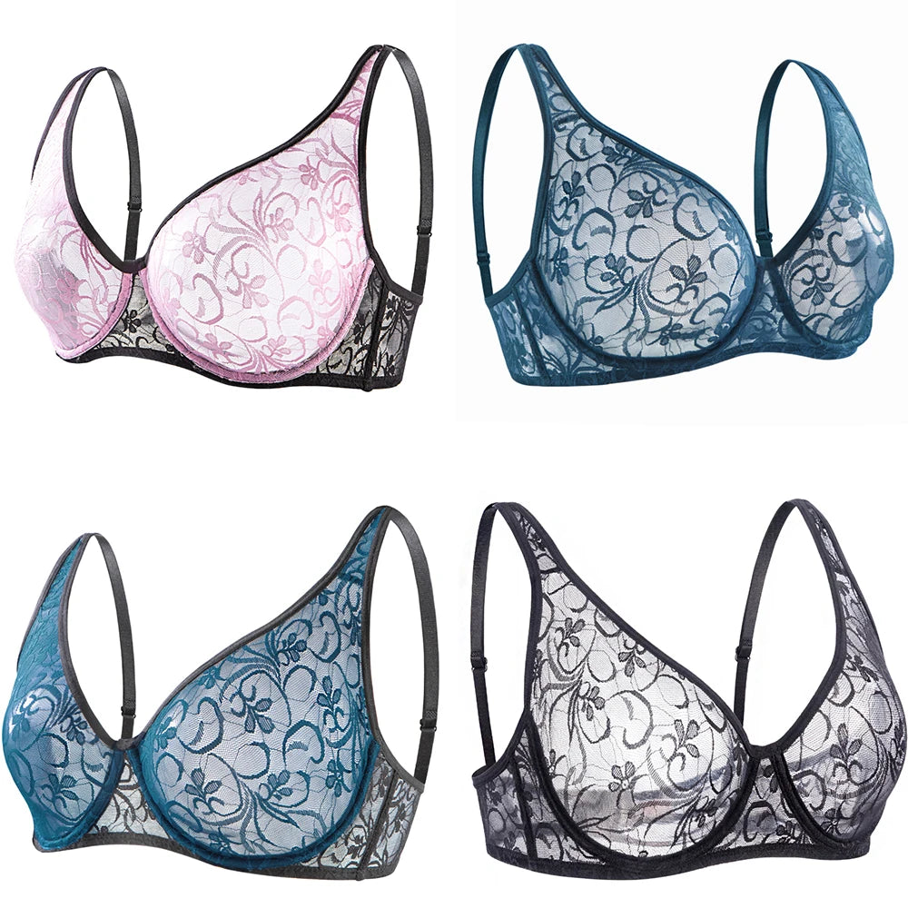 Elegant Plus Size Lace Underwire Bra with Embroidery