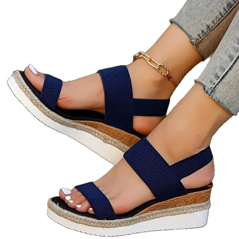 Women's Sandals Summer Casual Shoes for Women Comfortable Non-slip Walking Slip on Elastic Fabric Female Shoes