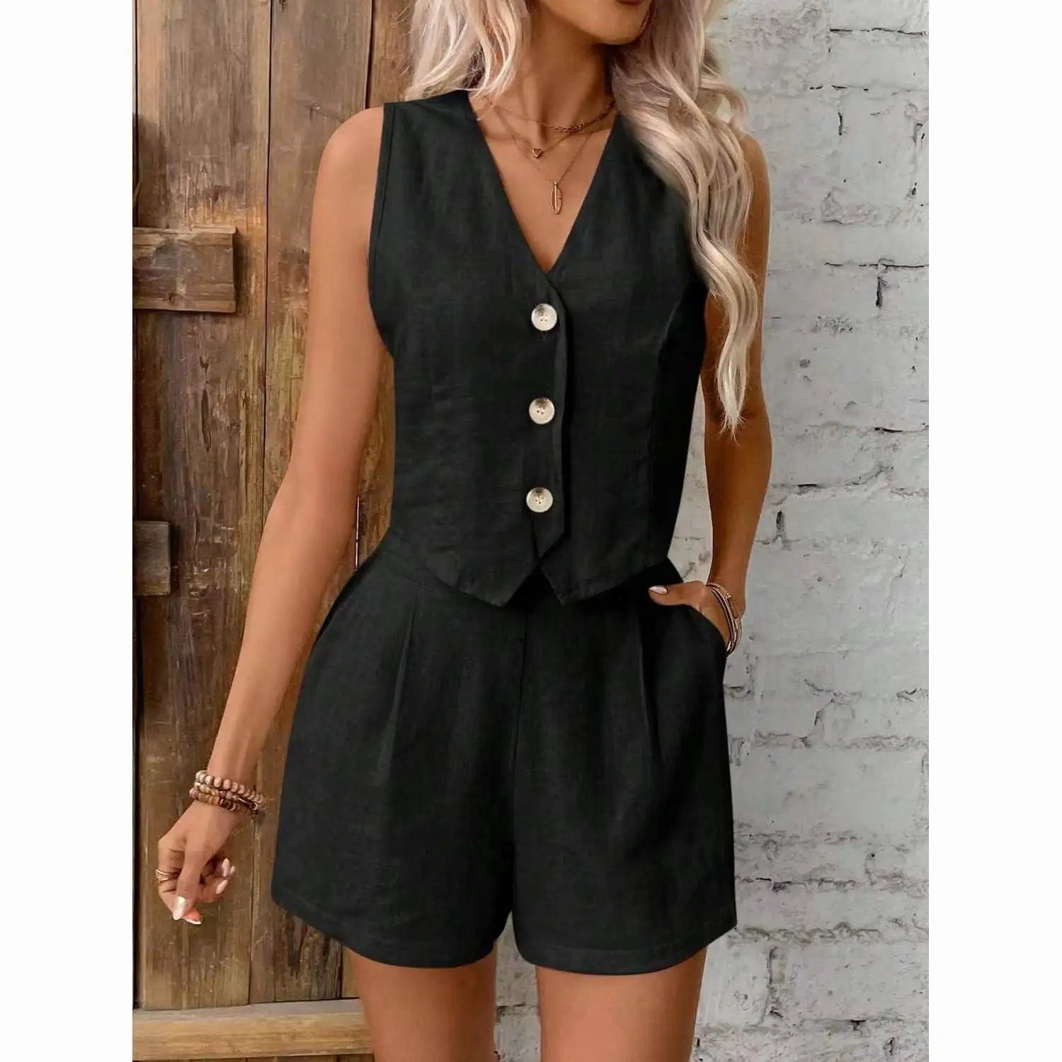 2026 Women's Apricot Cotton Linen Casual Two Piece Set