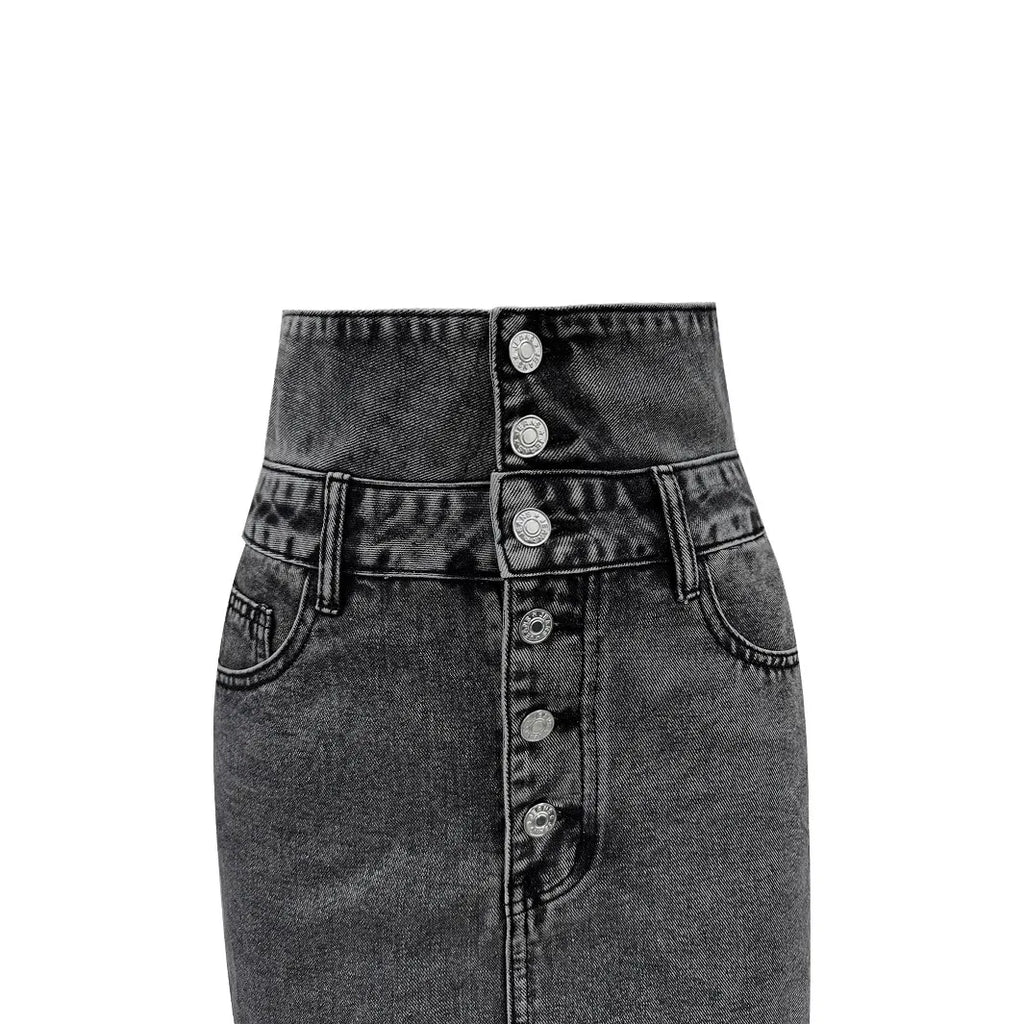 A Line High Waist Denim Skirt for Women Knee-Length Casual Style