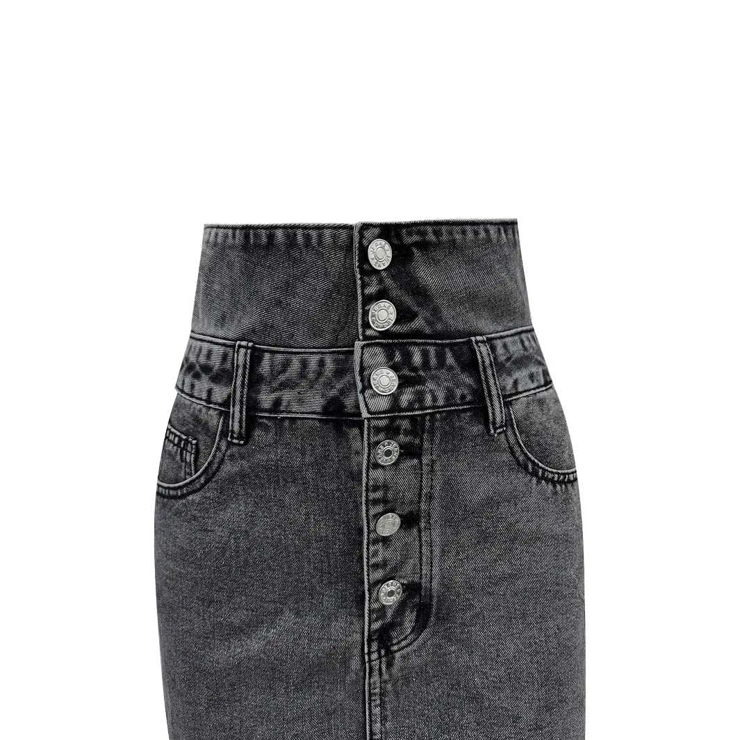A Line High Waist Denim Skirt for Women Knee-Length Casual Style