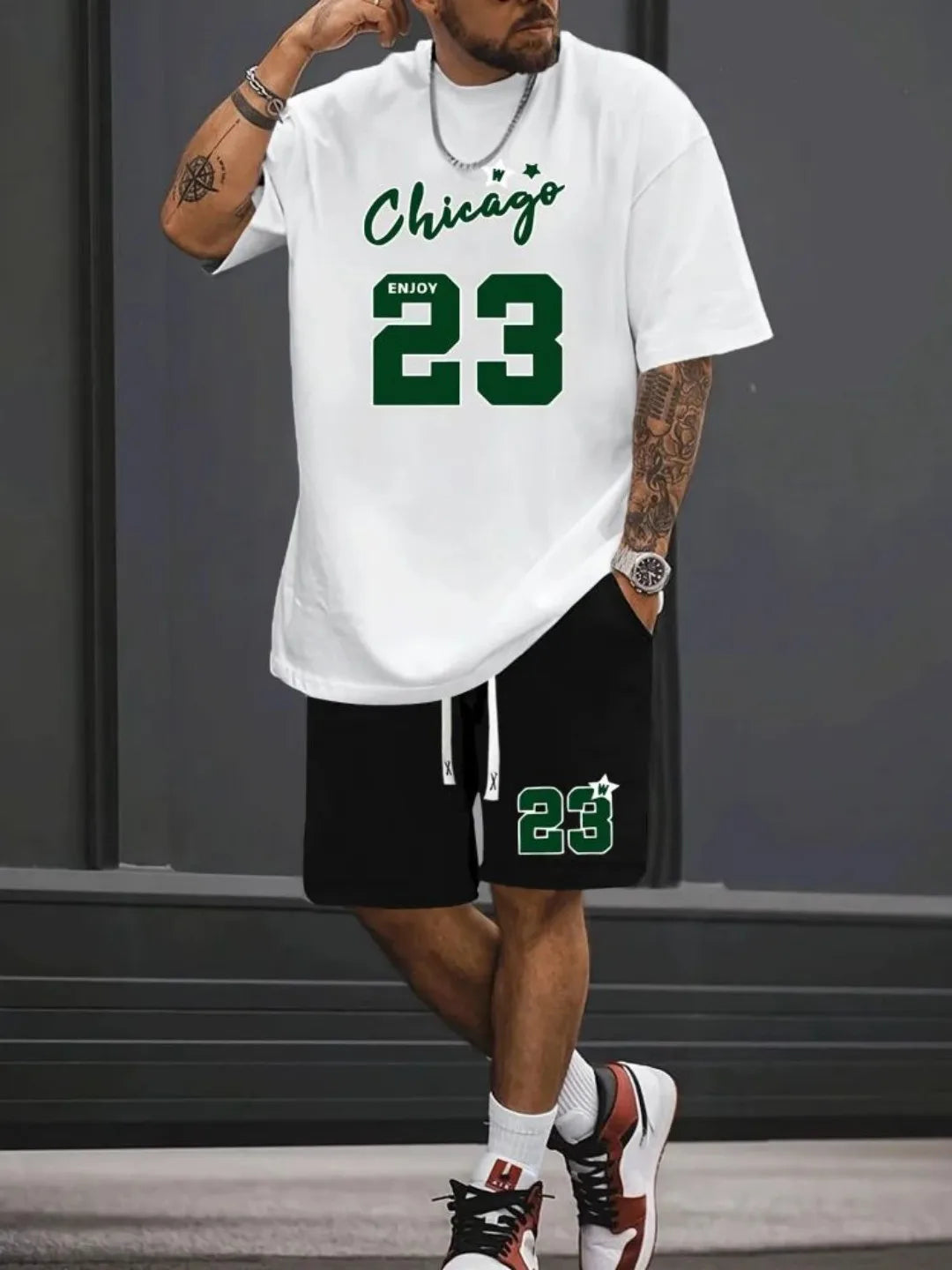 Men's Casual 3D Digital Print Set for Spring and Summer