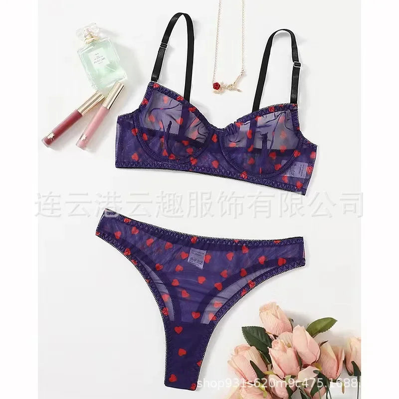 Lace Push-up Bra and Brief Set for Women in Floral Style