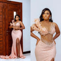 Customizable Sheer Neck Sleeveless Evening Dress for Women