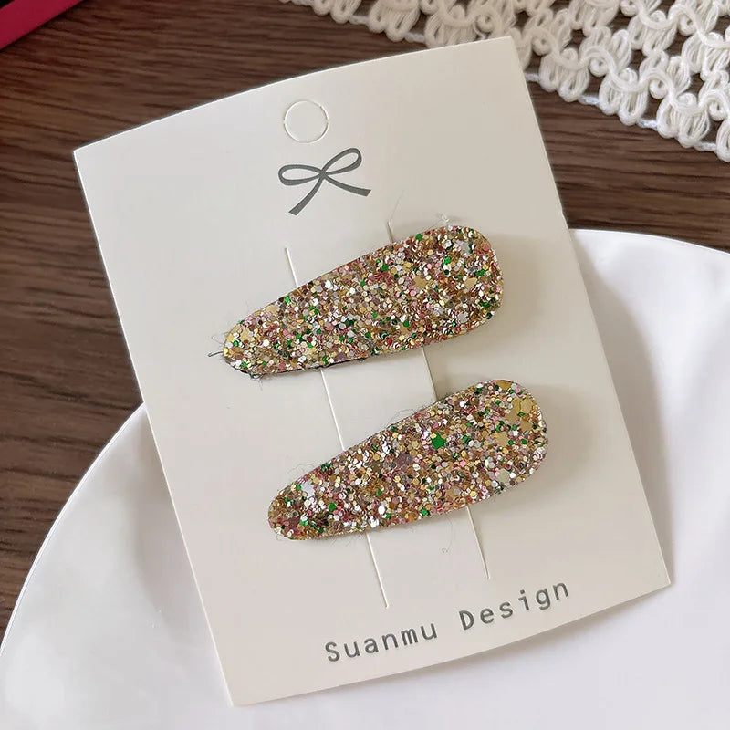 Glitter Teardrop Hair Clips for Girls - Cotton Blend Barrettes