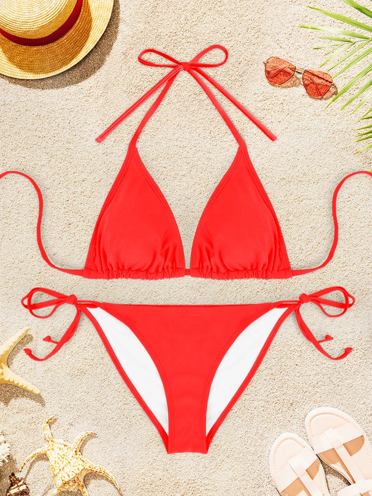 Solid Color Sexy Bikini Swimsuit Set for Women