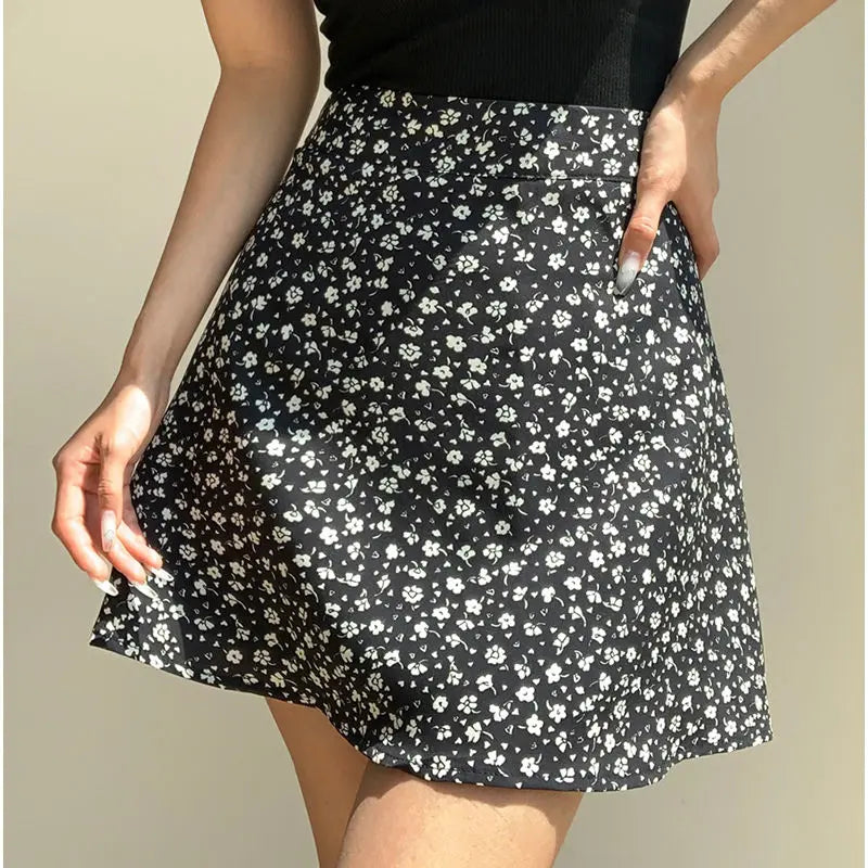 Floral Red High Waist Mini Skirt for Women in Chiffon