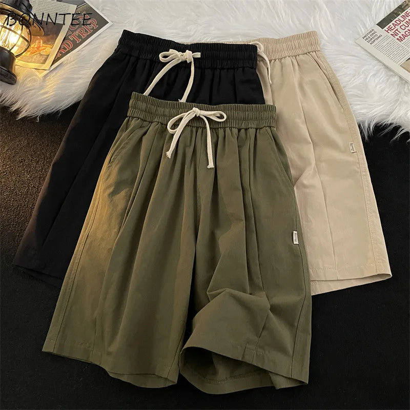 Men's Casual Drawstring Shorts in Black Green Khaki