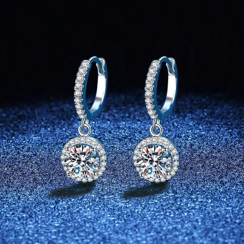 Luxury 925 Sterling Silver Moissanite Round Earrings for Women
