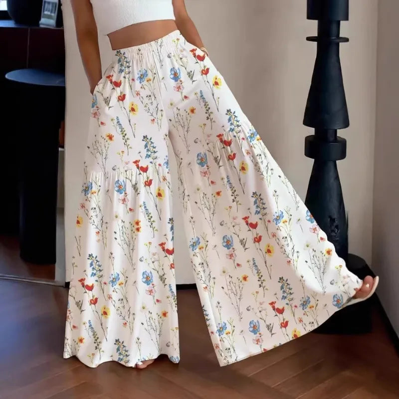 High Waist Floral Wide Leg Pants for Women by sellysea