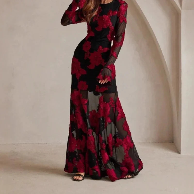 Elegant Jacquard Embroidered Ankle-Length Dress for Women