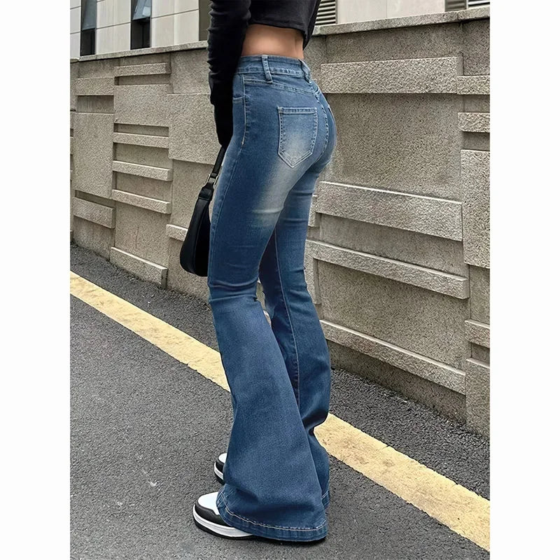 2025 Girls High Waist Flared Jeans for Women in Cotton Blend