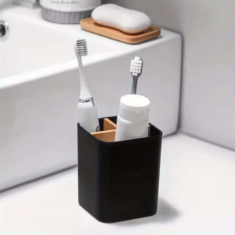 Plastic Bathroom Organizer with Three Compartments for Toothbrushes