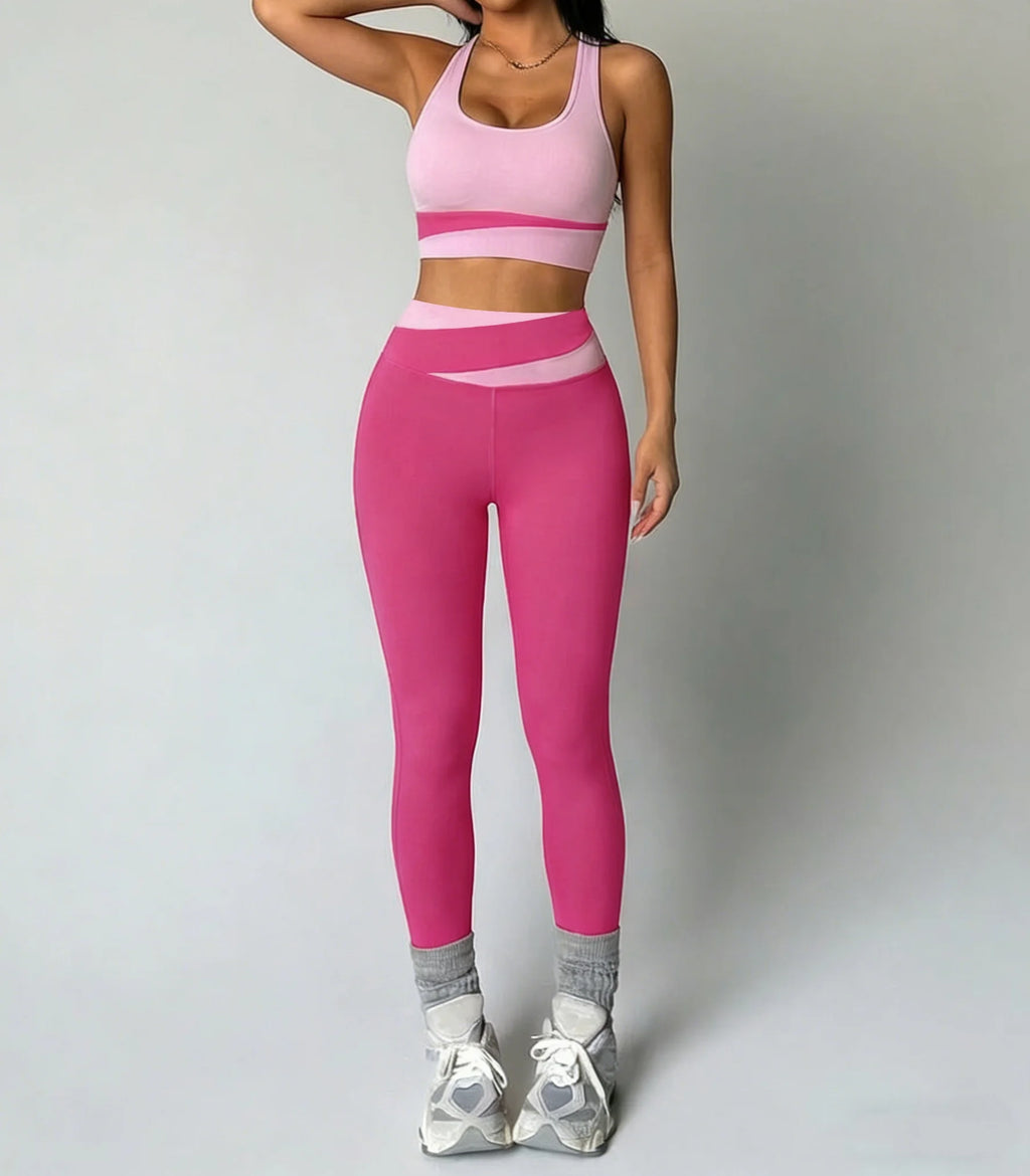 High Waist Women Yoga Set with Breathable Leggings and Bra