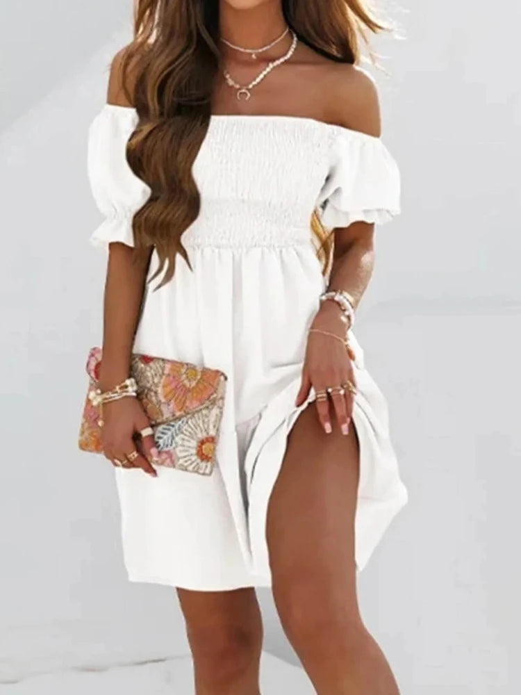 Summer Off Shoulder Puff Sleeve Dress for Women