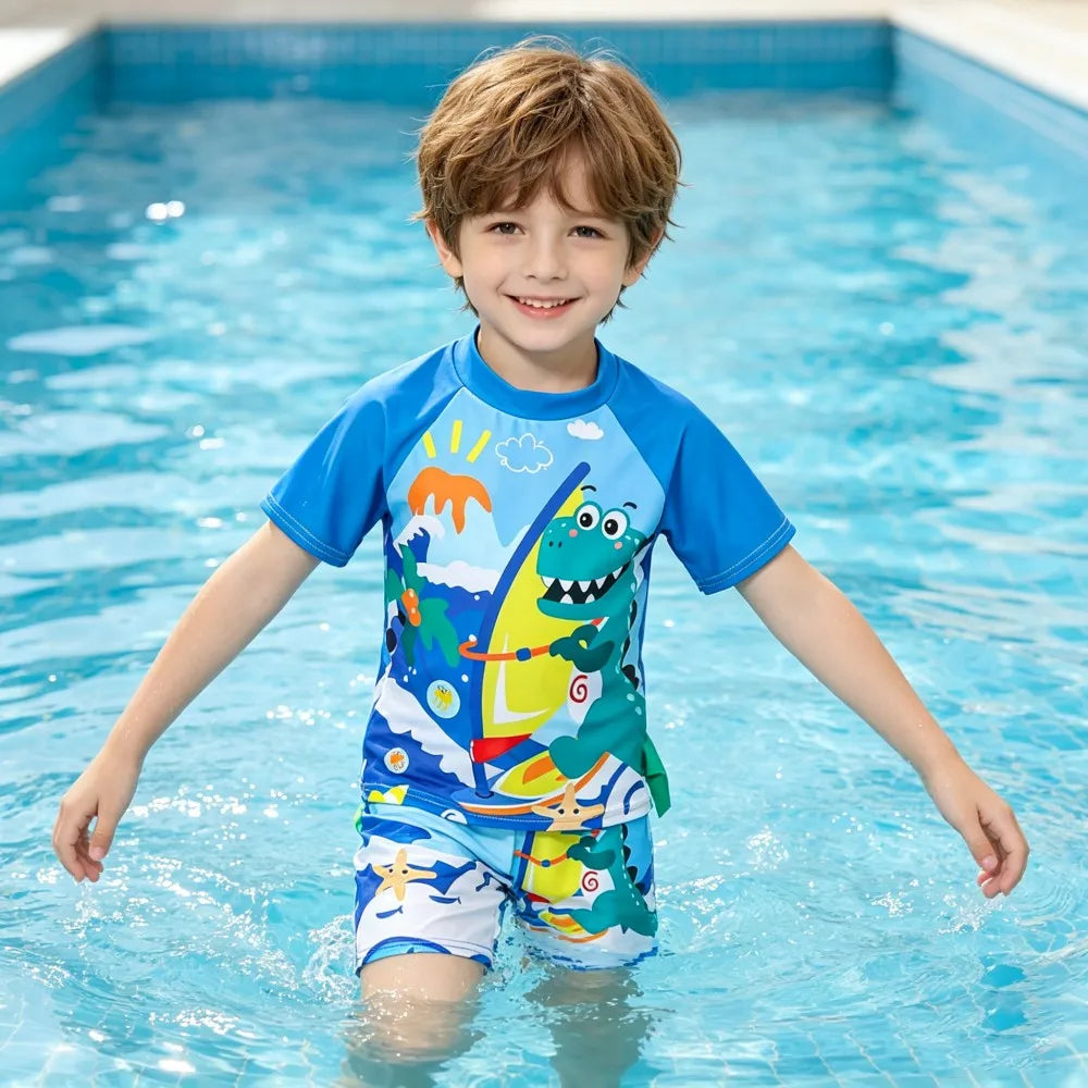 Boys Cartoon Swimwear 3 Piece Set for Ages 3 to 12