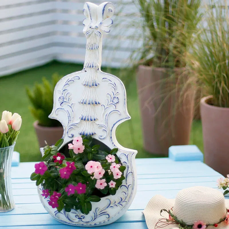 Modern Violin Planter Flower Pot for Balcony and Garden