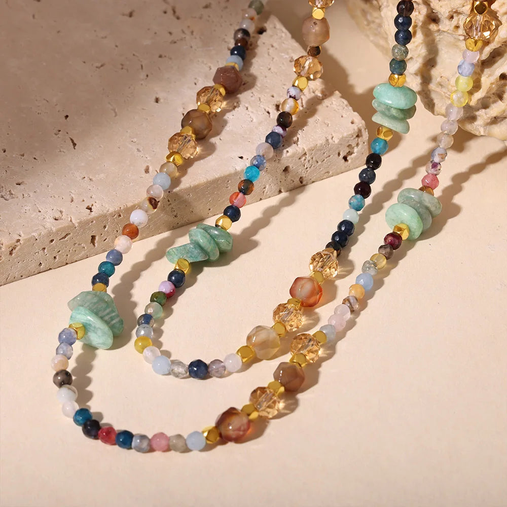 Colorful Stainless Steel Necklace with Irregular Crystal Stones