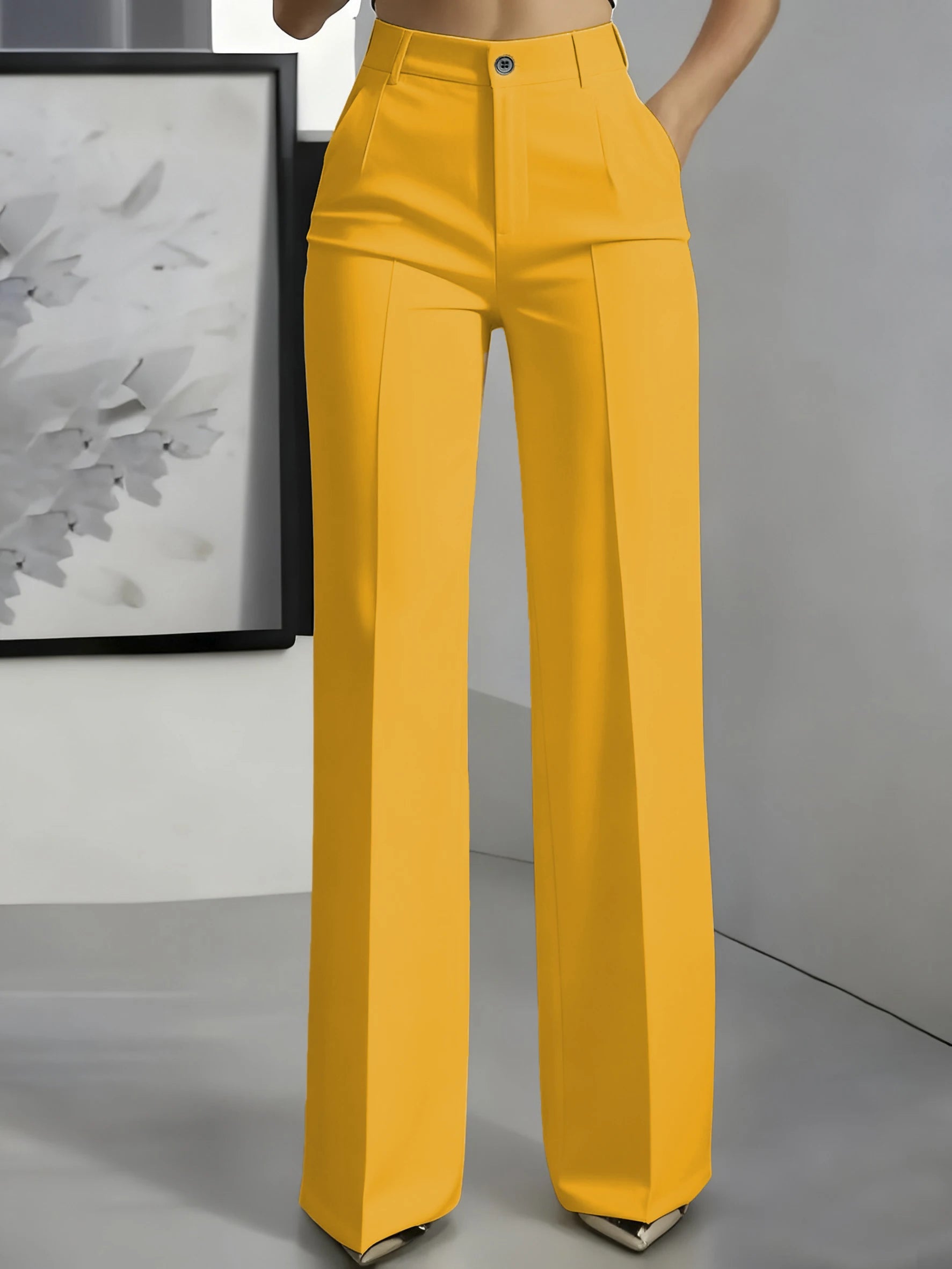 2026 Women's High-Waisted Draped Suit Pants in Solid Twill