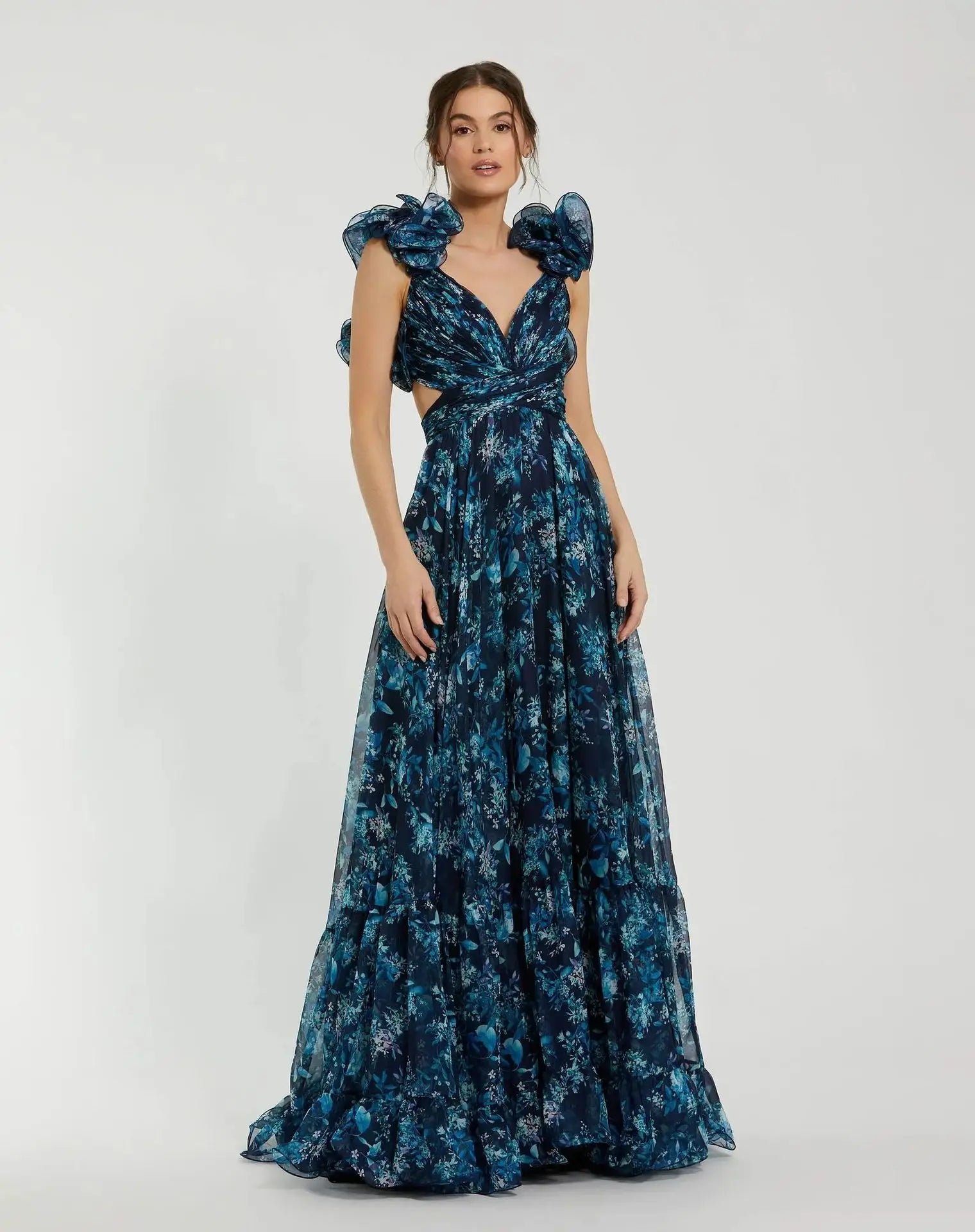 Floral Printed V-Neck Long Dress for Women by MALEY LifeStyle