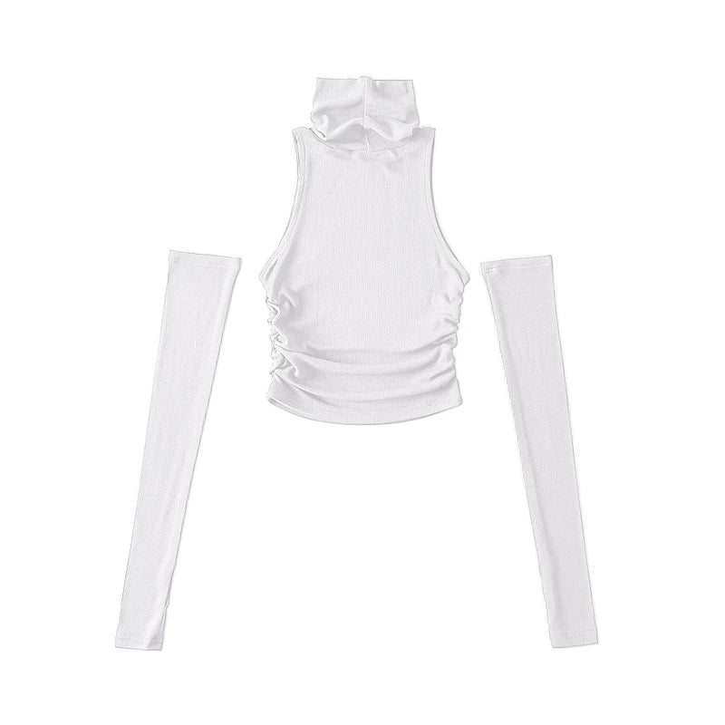 Y2k Women's Knitted Tank Top with Turtleneck and Pleats