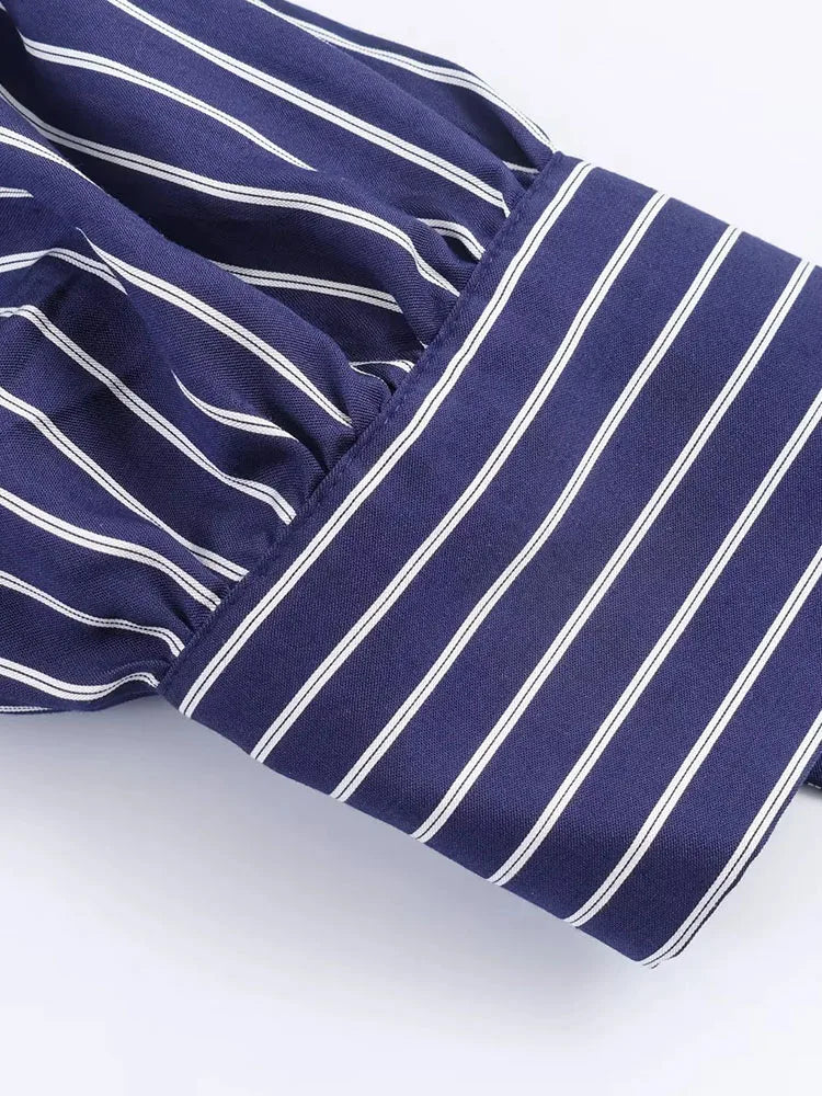 Stylish Women Striped Blouse with Turn-Down Collar