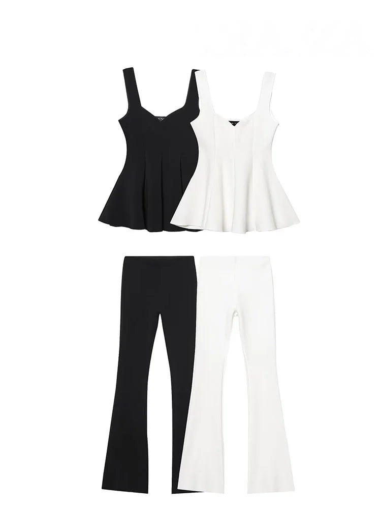Stylish Sleeveless Top and High Waist Flare Trousers Set