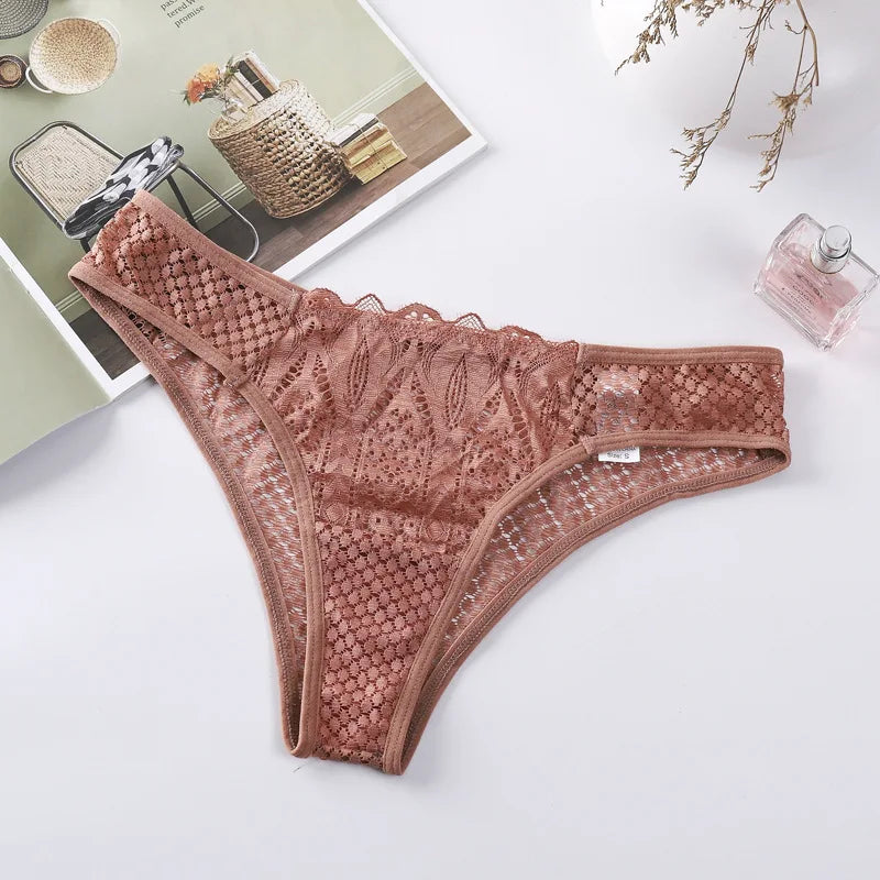 Lace Mesh Hook Briefs for Women Low Waist Seamless Underpants