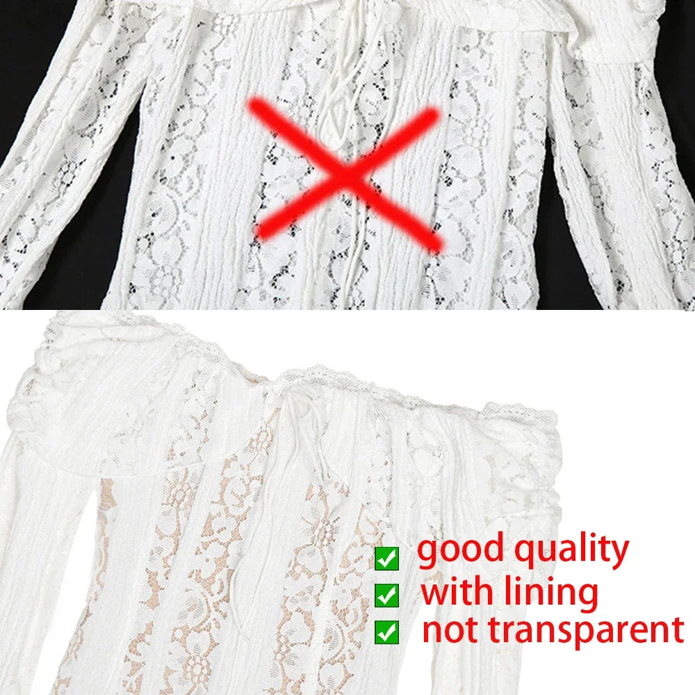 Elegant White Evening Dress with Red Lace Long Sleeves