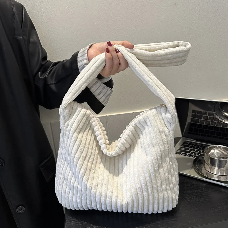 Corduroy Winter Tote Bag for Women Stylish Shoulder Bag